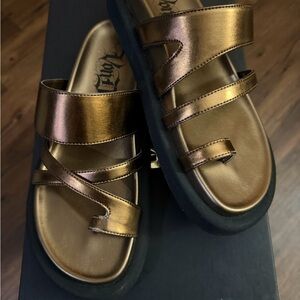 Kat Von D size 7 Poe Toe Wrap Loop Sandals - Metallic Bronze Vegan Leather